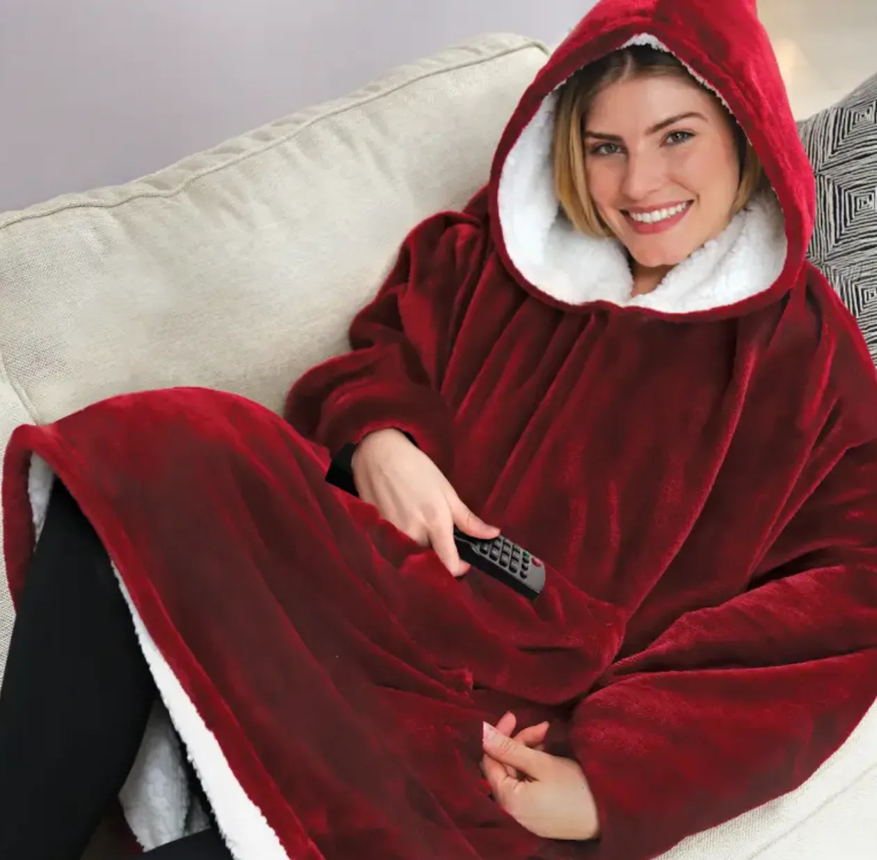 Толстовка-плед з капюшоном Huggle Hoodie Blanket, плед з рукавами, бордовий