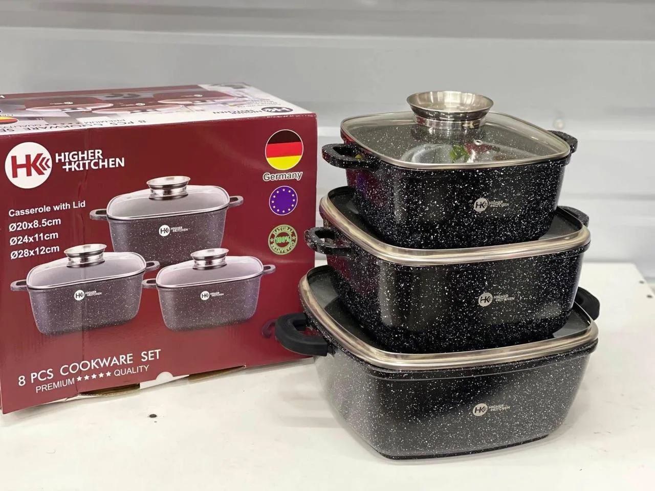Набор кастрюль Higher Kitchen HK-302, черные, с гранитным антипригарным покрытием