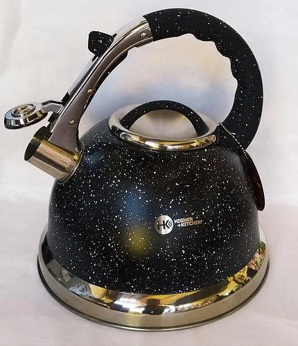 Чайник металевий зі свистком для газової плити HIGHER KITCHEN ZP-021, 3,5 л, чорний