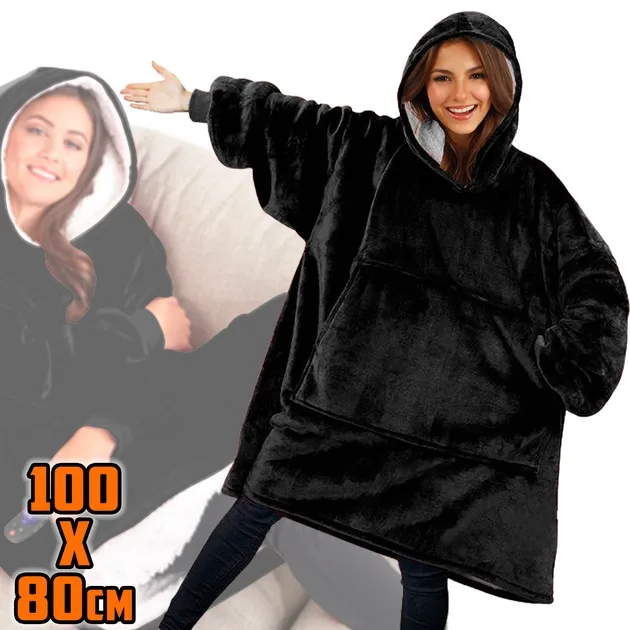 Толстовка-плед оверсайз з капюшоном та кишенею для рук, чорна, Huggle Hoodie