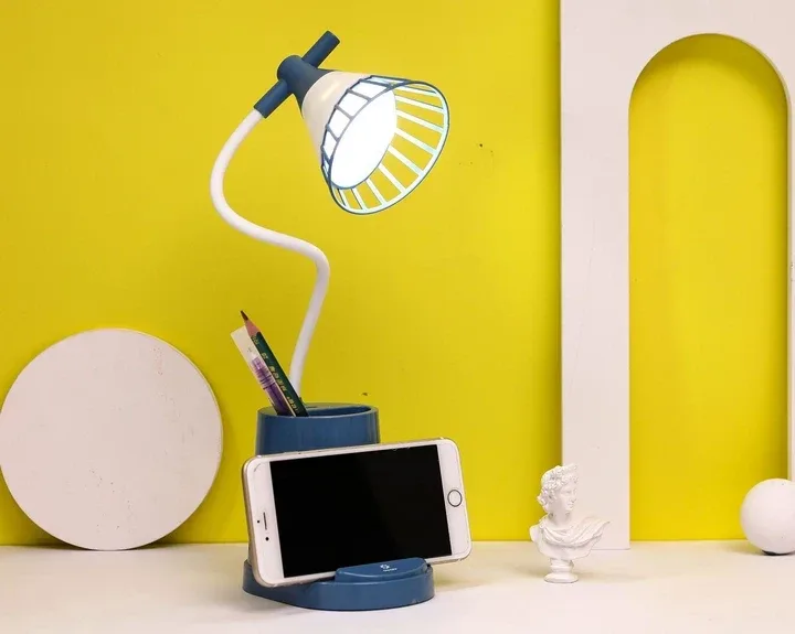 Лампа на гнучкій ніжці DESKTOP LAMP EL-2176, синя, з Powerbank 1200 мАг, тримачем телефона та органайзером для ручок