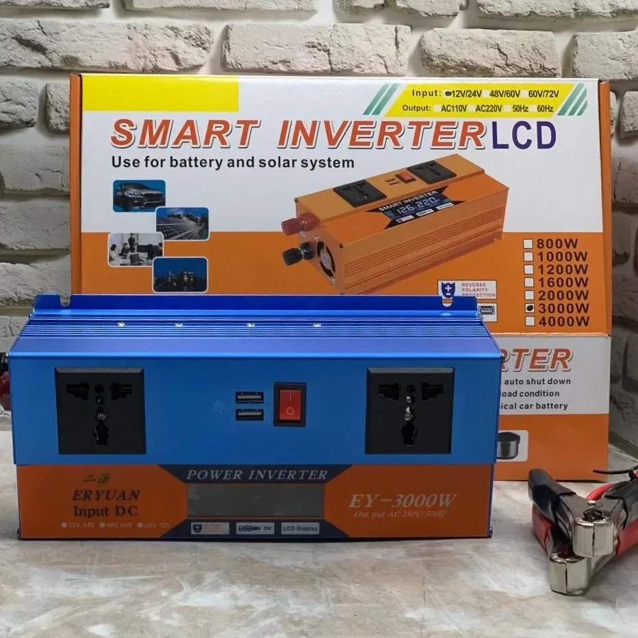 Преобразователь напряжения SMART 12V/24V на 220V 3000W с LCD дисплеем, инвертор