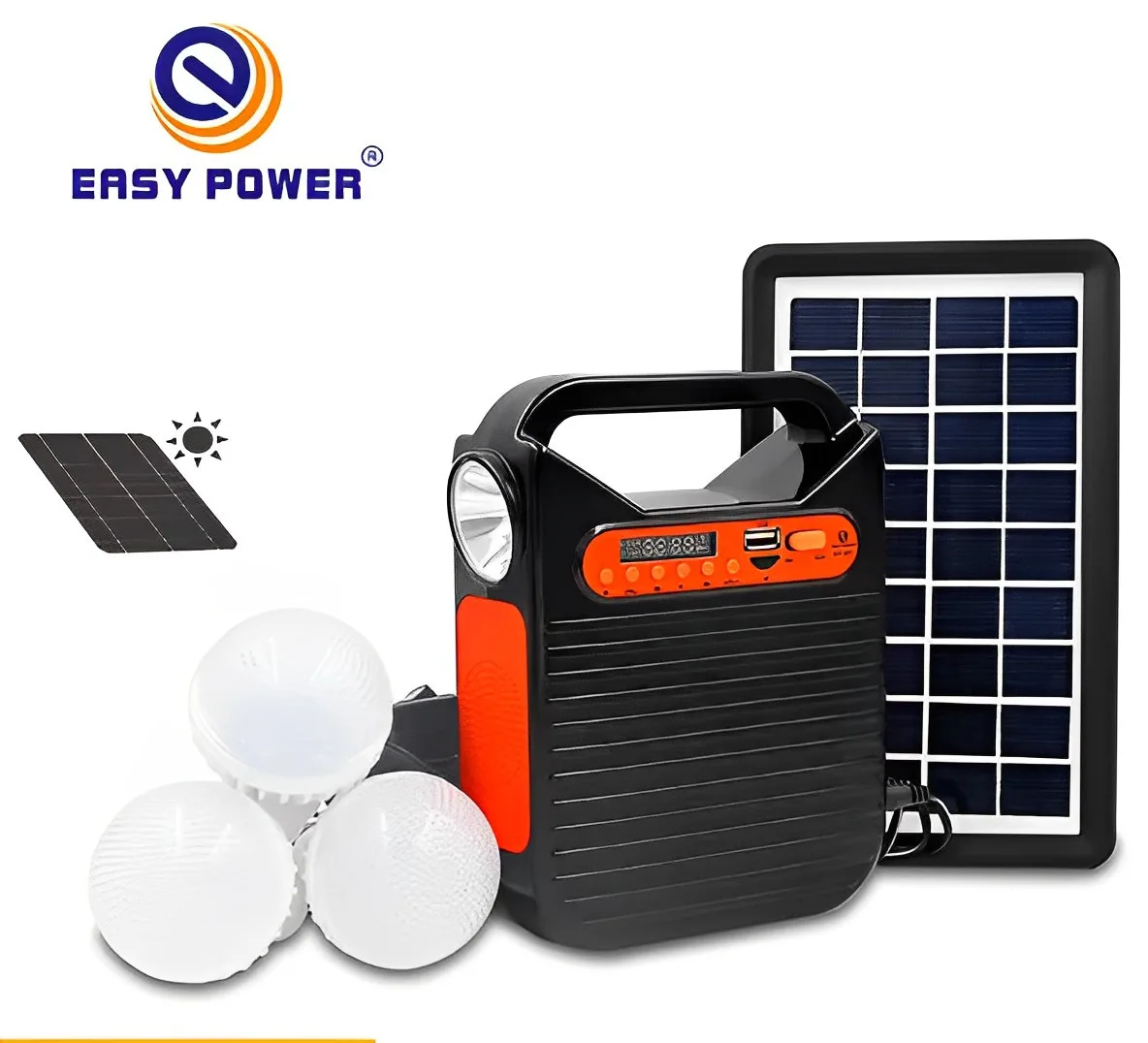 Ліхтар-Power Bank EP-391bt, радіо-блютуз, із сонячною панеллю + 3 лампочки