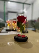 Photo 2 — Large Red Rose in Glass Flask with LED Light