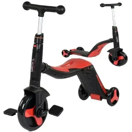 Самокат-велобіг scooter 3в1 з педалями, червоний, без упаковки