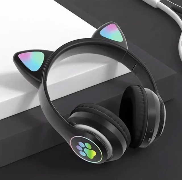 Бездротові дитячі Bluetooth навушники з котячими вушками та підсвіткою Cat-23M, чорні