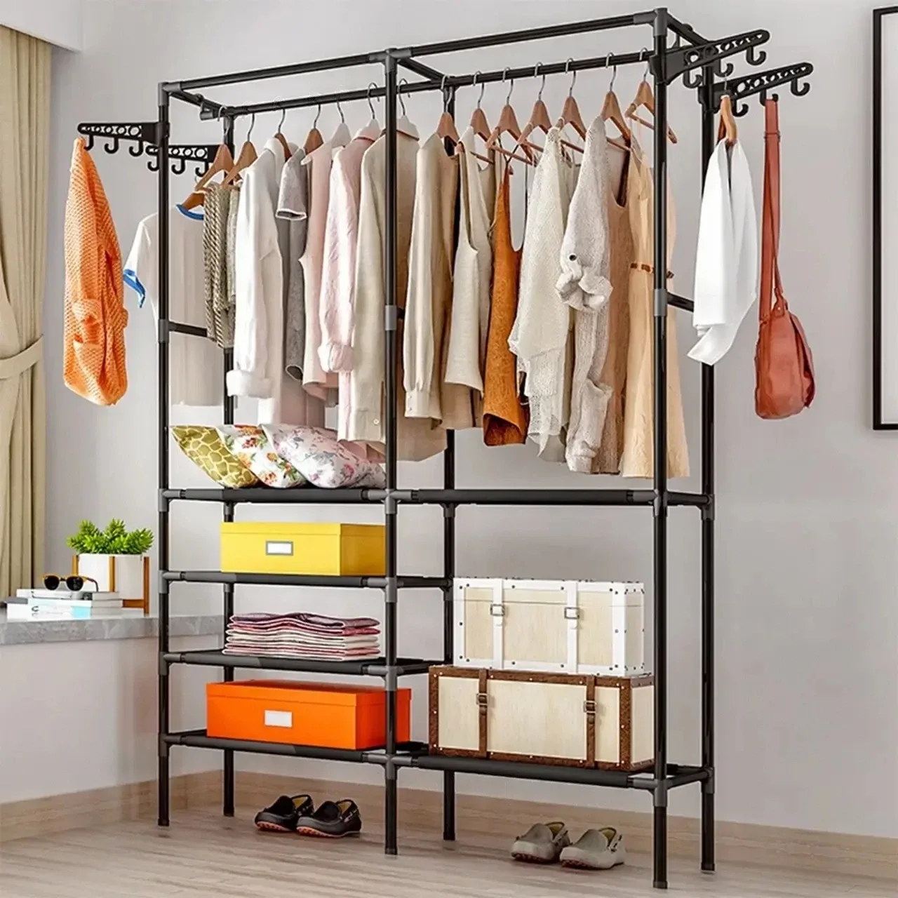 Вешалка для одежды с полками Simple Coat Rack Double Row, 86х43х173 см