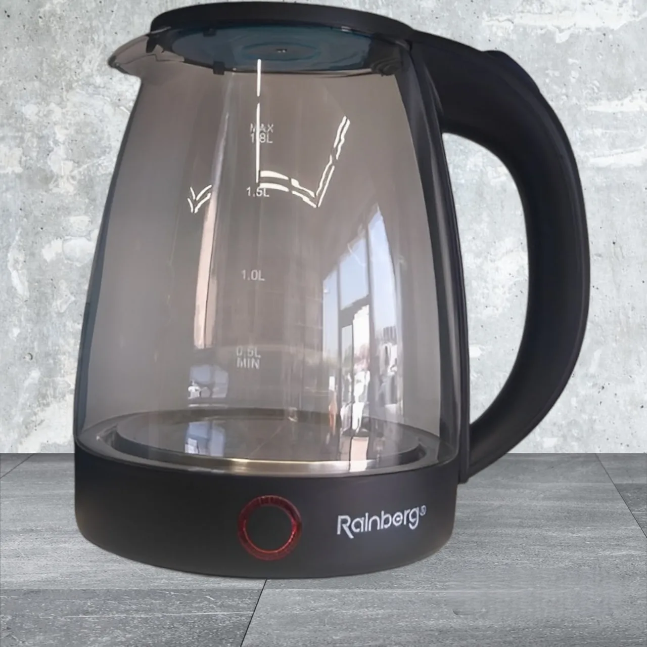 Чайник Rainberg RB-2240 электрический, стеклянный прозрачный, дисковый, 2200W