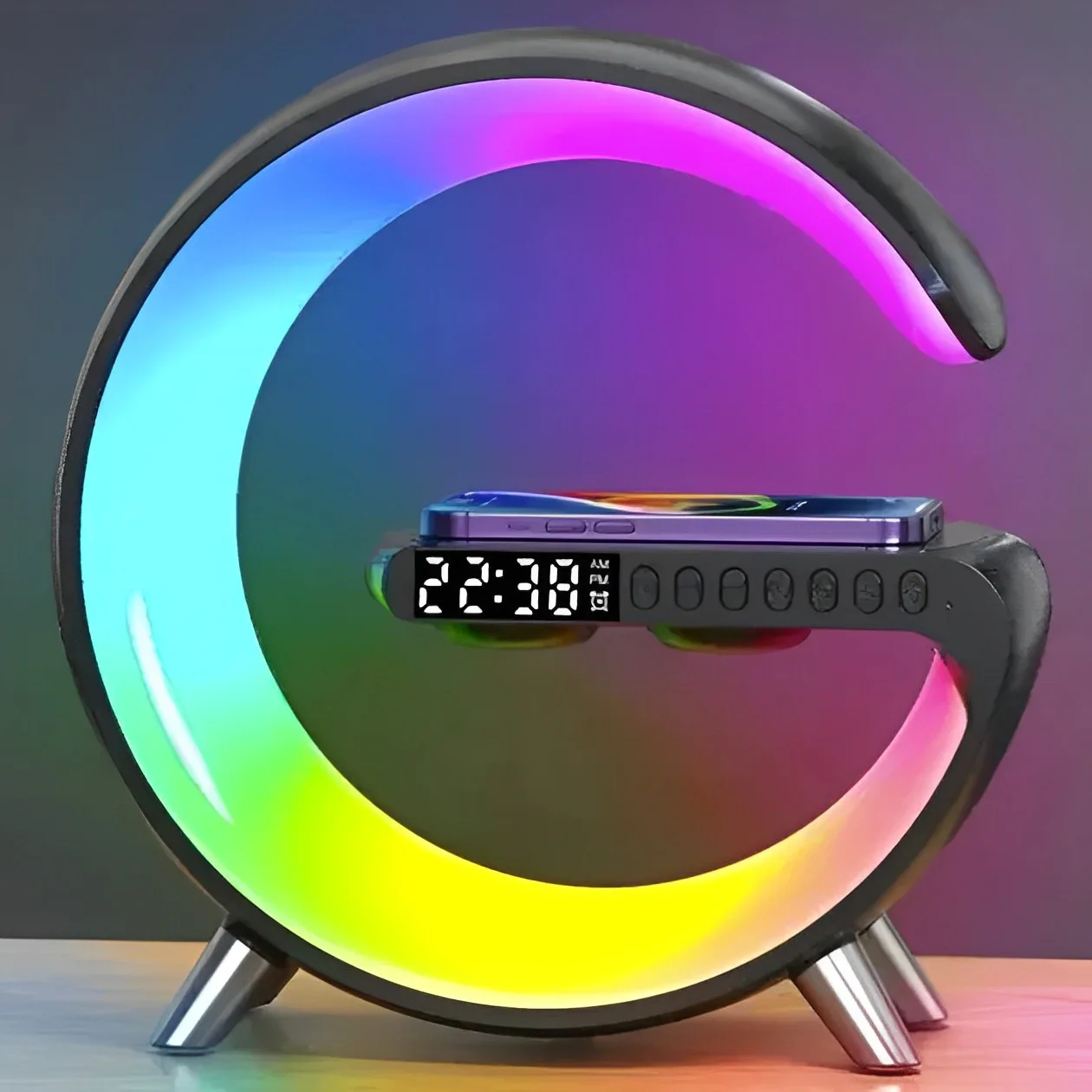 Світильник-нічник RGB Smart Light Sound Machine, бездротова зарядка 15W, Bluetooth-колонка 3W, чорний