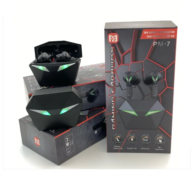 Бездротові ігрові вакуумні сенсорні навушники Bluetooth TWS PM-7 PRO STEREO з RGB-підсвіткою