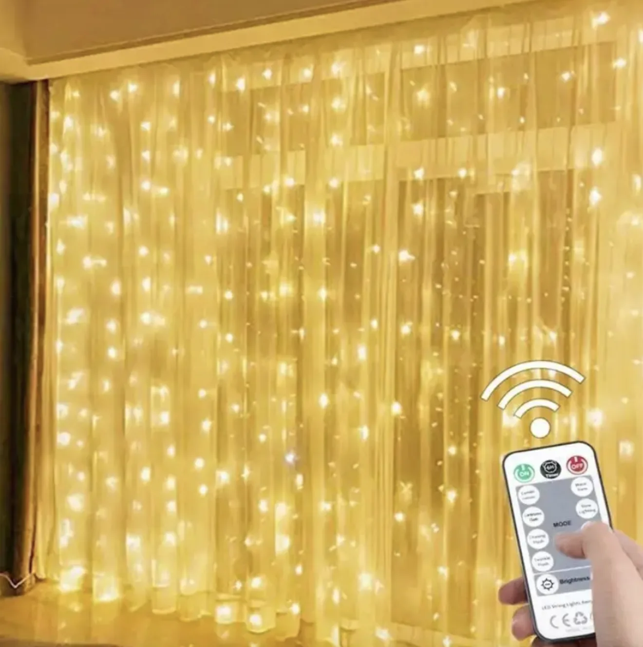 Светодиодная гирлянда-штора LED Light 3х2 м, USB, пульт, теплый свет SF-19