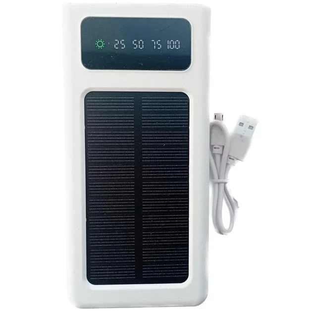 Повербанк Power Bank Solar 50000 мАг 4 в 1 (сонячна панель, екран, ліхтарик), білий