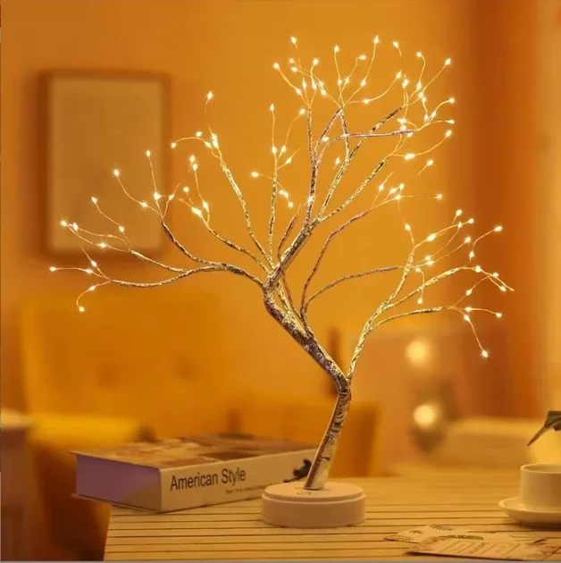LED светильник-ночник "Дерево бонсай" серебристый, теплый свет, USB + 3AA