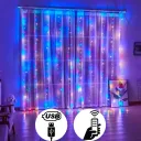 Photo 1 — LED curtain string lights for window, 200 LEDs, multicolor, 3x2 m, with remote, mains-powered