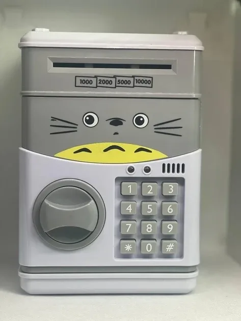 Копилка-сейф детская интерактивная Кот Серый, кодовый замок, Cartoon CAT