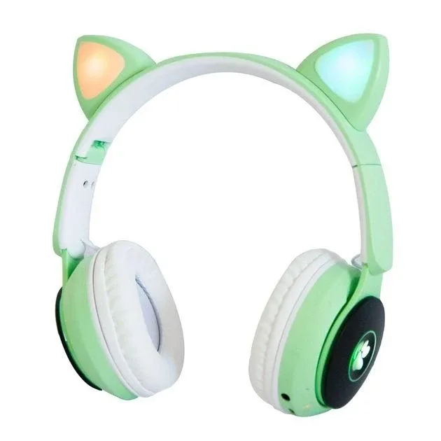 Навушники бездротові Котячі вушка CatEar ST77M з підсвіткою RGB Bluetooth MP3-плеєр зелені