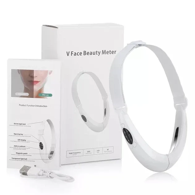 Апарат для підтяжки підборіддя V Face Beauty Meter, 5 режимів, 8 рівнів інтенсивності, білий