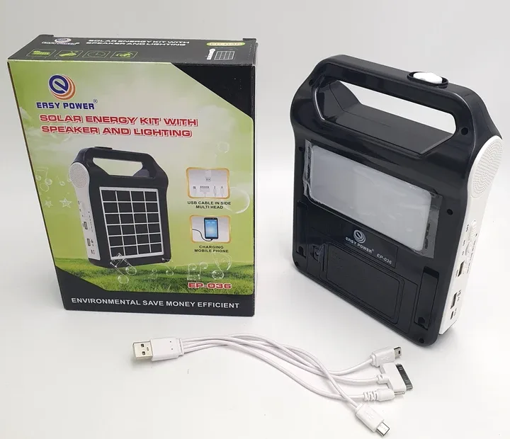 Радио-фонарь EASY POWER EP-036 с солнечной панелью, Bluetooth, Power Bank 2400 мА, съёмные 2×18650