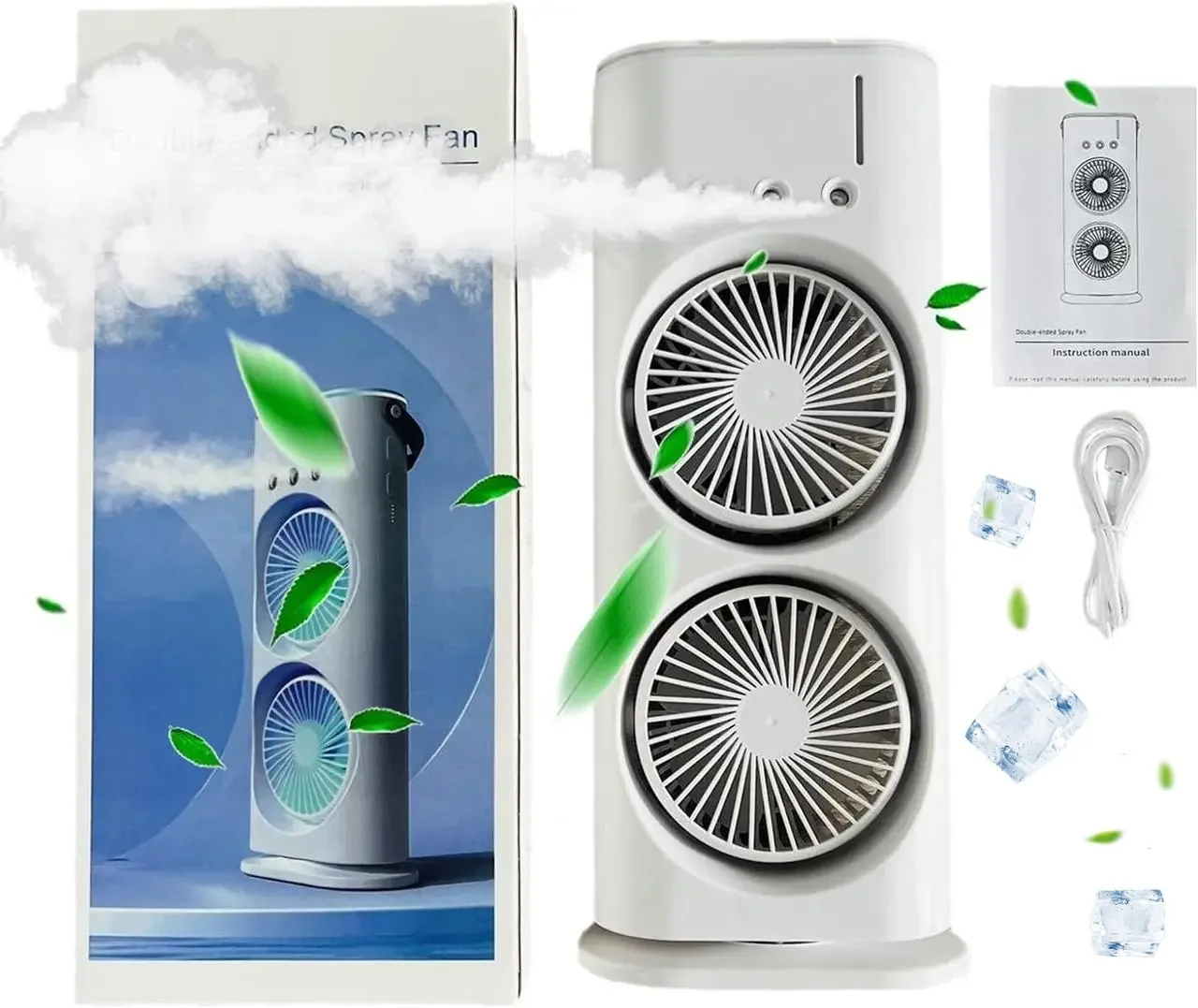 Вентилятор настільний подвійний Double-ended Spray Fan, з охолодженням, LED-підсвіткою, 3 швидкості, пульт