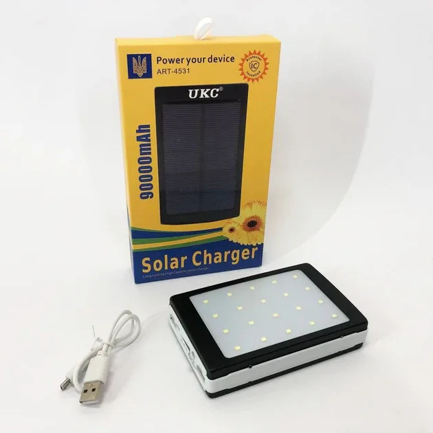 Повербанк Power Bank Solar ART-4531, 90000 мАг, з сонячною панеллю та лампою