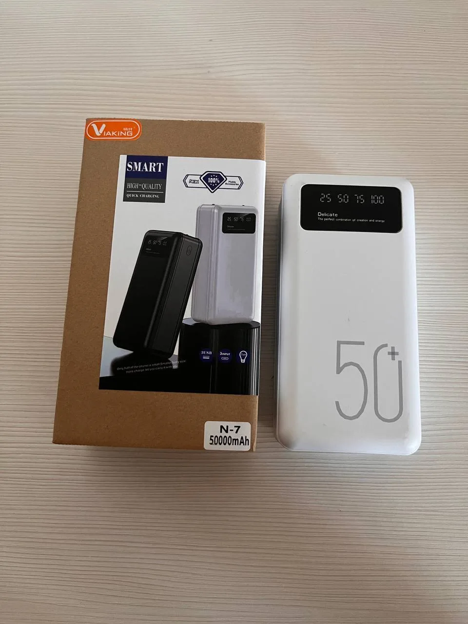 Зарядное устройство Power Bank Viaking N7 50000 мАч, 3 разъема, с фонариком, портативный