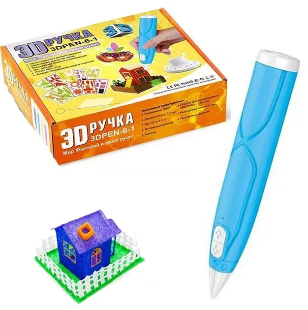 3D-ручка 3D-6-1 для рисования пластиком ABS и PLA, голубая и розовая
