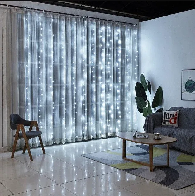 Гірлянда-штора Крапля роси 3х3 м, 300 LED, USB, White, пульт, 8 режимів