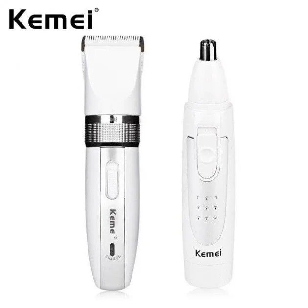 Машинка для стрижки Kemei KM-2172 бездротова, 2в1 (стрижка + тример для носа і вух), 4 насадки, 3 Вт, біла