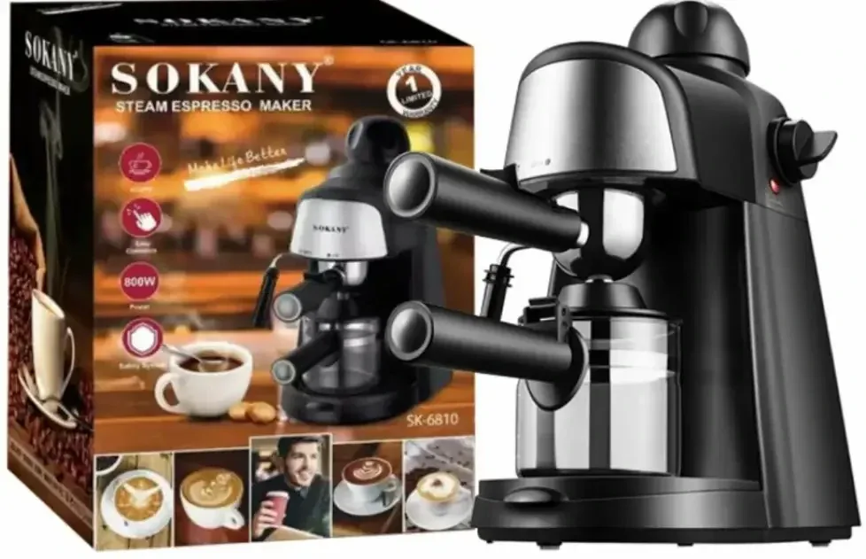 Кофеварка рожковая Sokany SK-6810 с функцией пара и взбивания пены