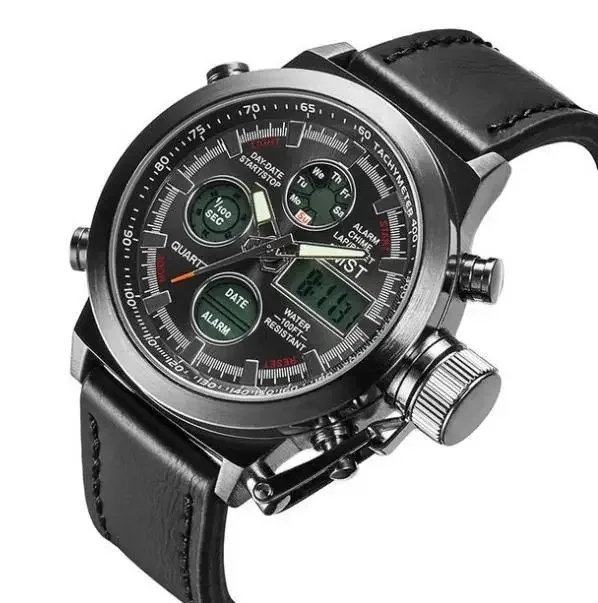 Часы мужские армейские AMST 3003 Black, противоударные, с подсветкой