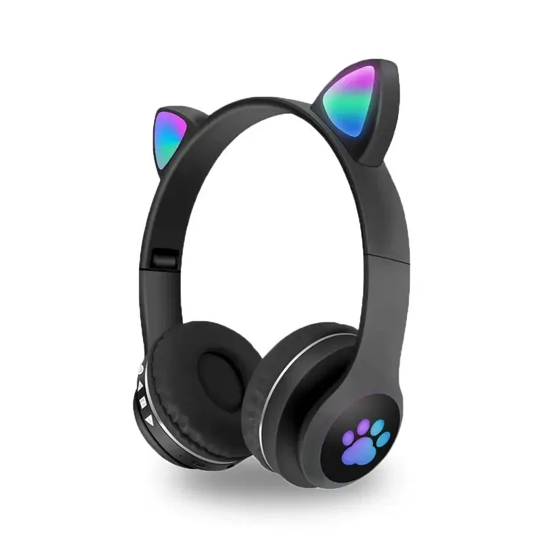 Бездротові навушники з котячими вушками, RGB підсвіткою, FM радіо, micro SD, Cat MZ-023, чорні