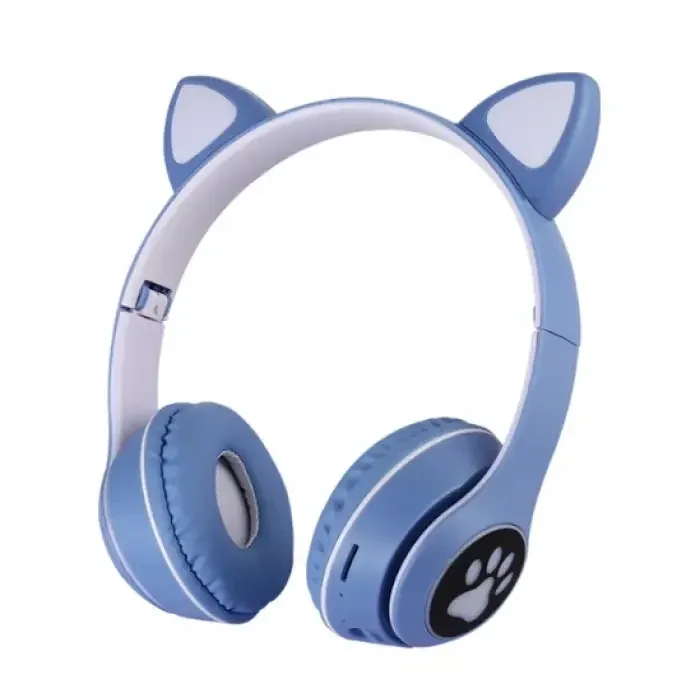 Навушники бездротові з котячими вушками, RGB підсвіткою, FM-радіо, micro SD Cat MZ-023, сині