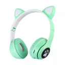 Фото 1 — Навушники з котячими вушками Bluetooth, RGB-підсвітка, FM-радіо, підтримка карти пам'яті Cat MZ-023, бірюзові