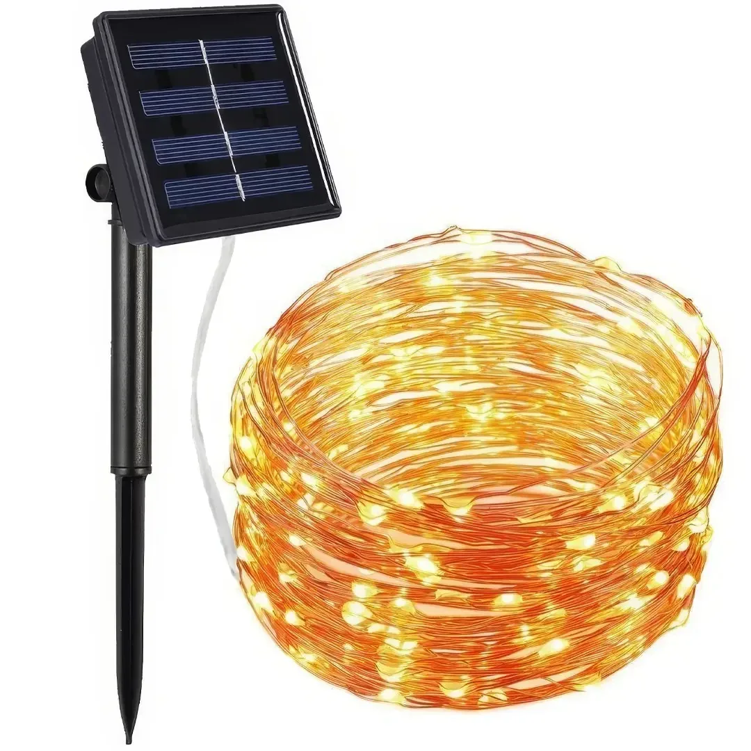 Вулична гірлянда на сонячній панелі Крапля роси SFK-14, LED, тепле біле світло, 10 м