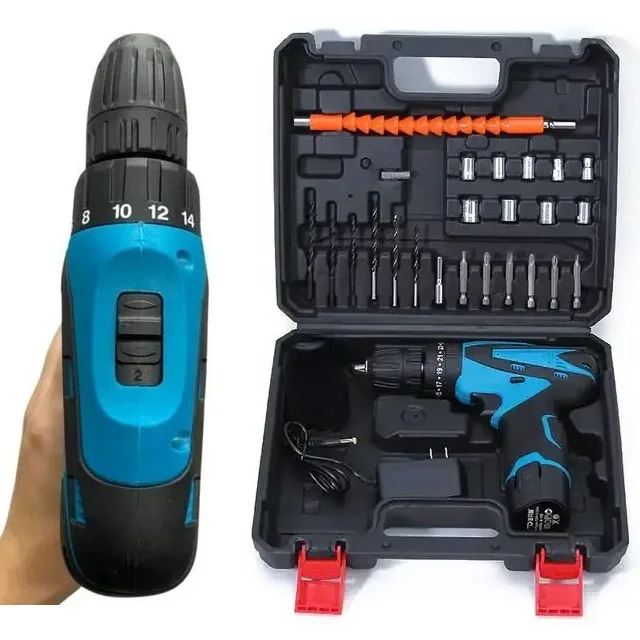 Акумуляторний шурупокрут AT-CD1201-24c 12V з набором інструментів, 2 акумулятори, потужна зарядка