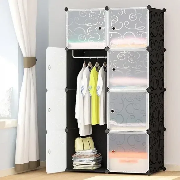 Шафа складна пластикова Storage Cube Cabinet, 75x37x145 см, чорна, органайзер для одягу