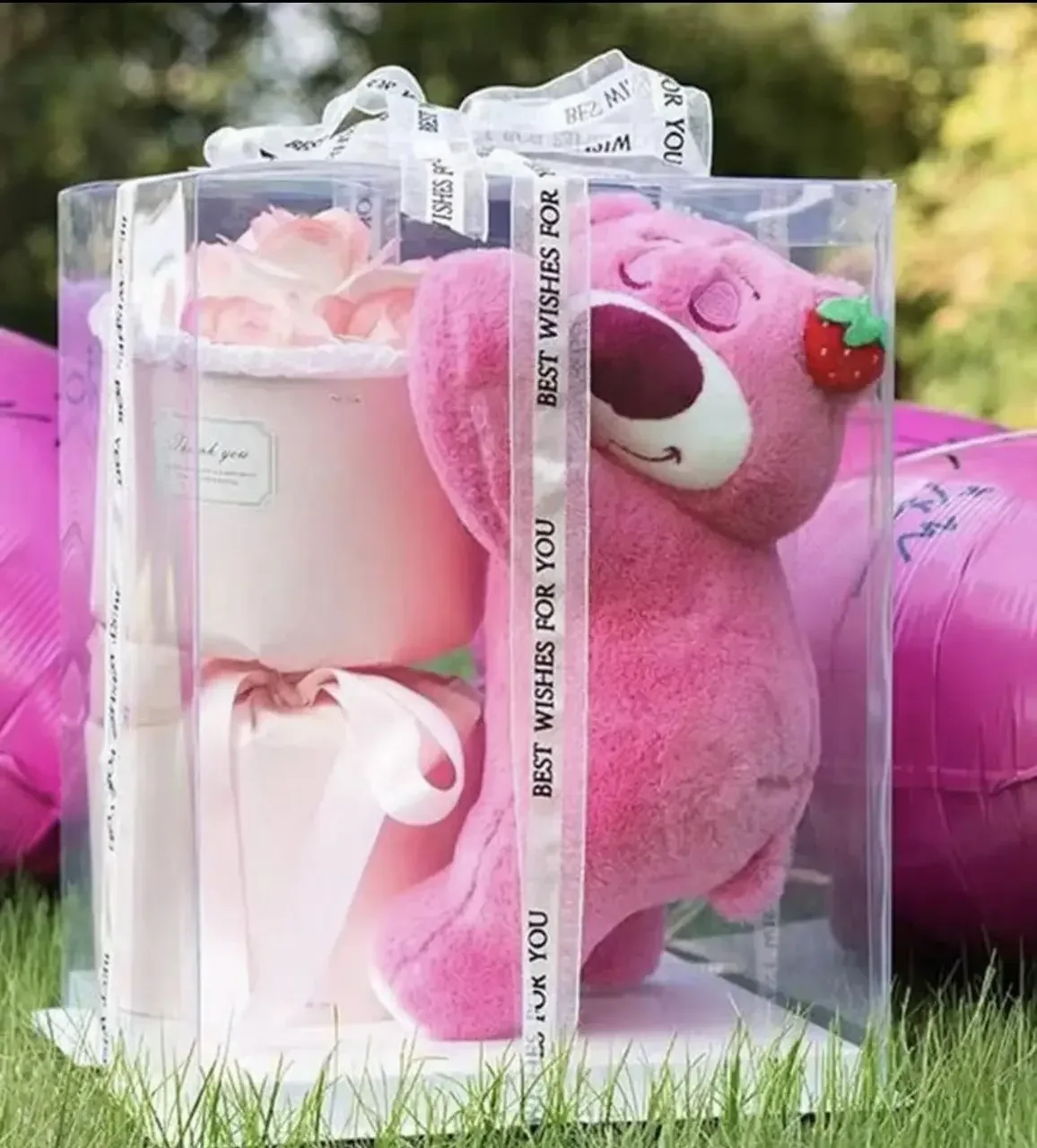 Мягкая игрушка Мишка с цветами KR-01-1 2, с LED-подсветкой, розовая