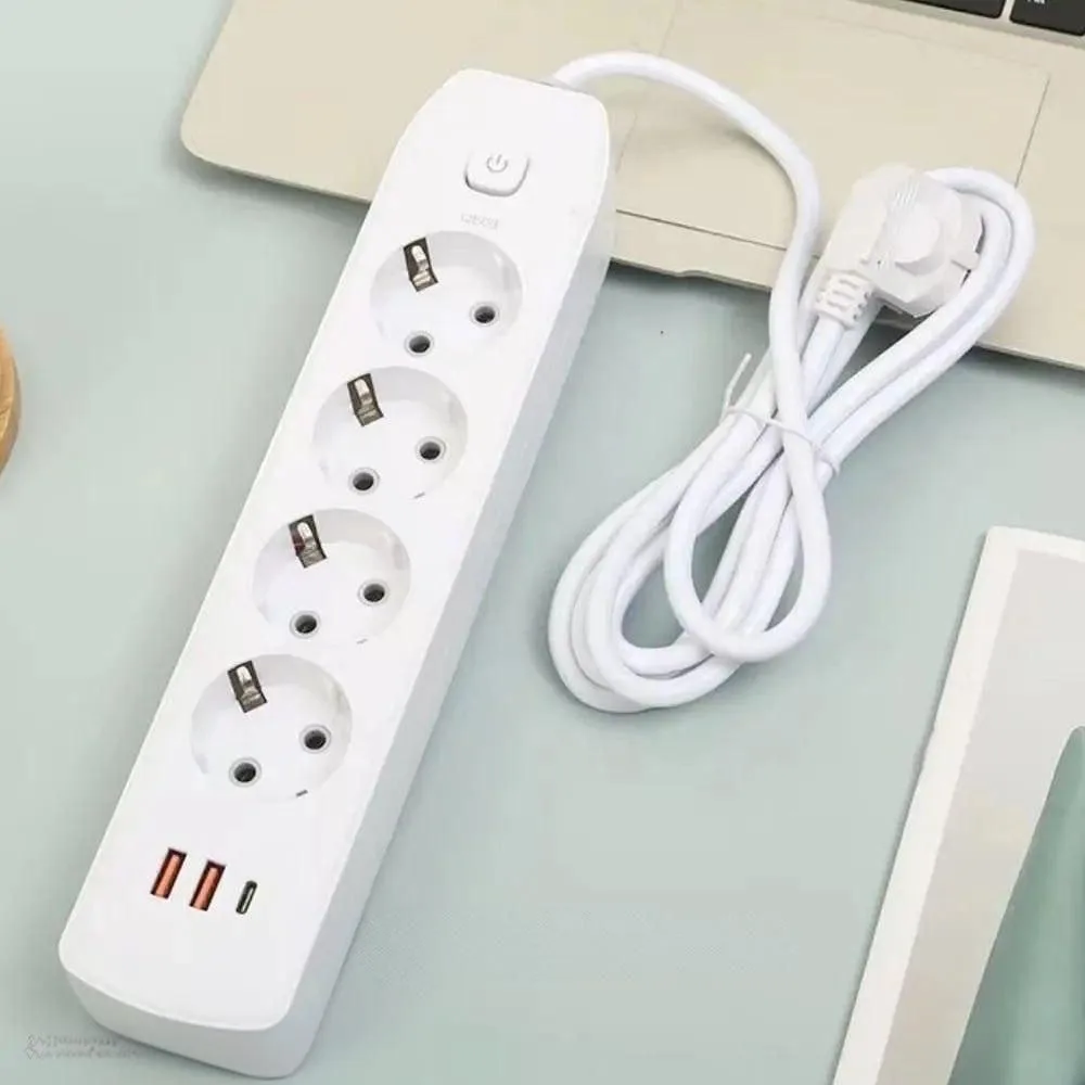 Подовжувач на 4 розетки + 2 USB, Type-C, Q603, 2 м, білий