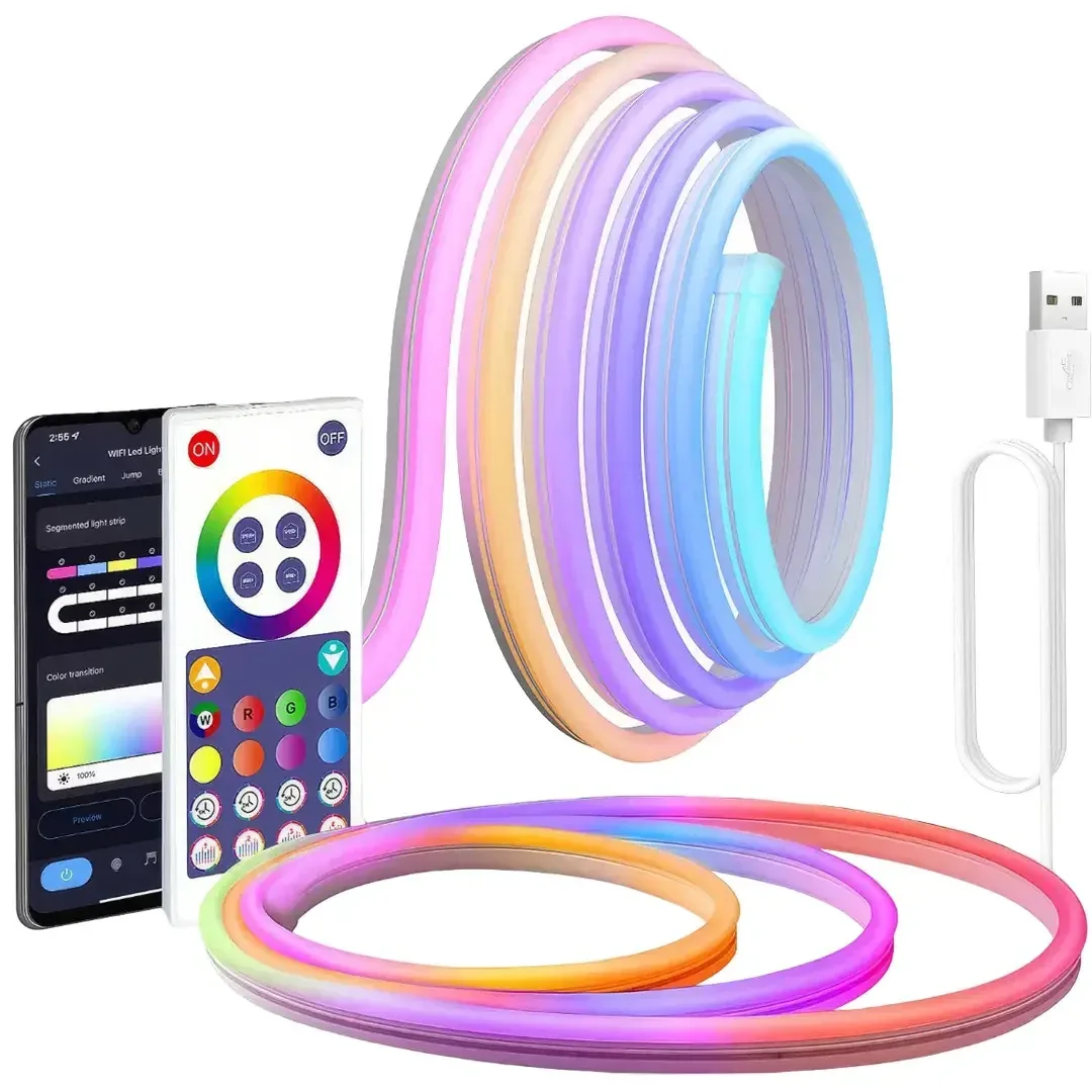Світлодіодна неонова USB стрічка RGB SFK-11 з Bluetooth керуванням через телефон, гнучка, 5м
