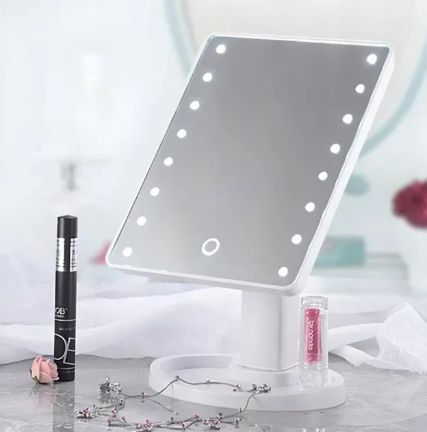 Настільне дзеркало для макіяжу з підсвіткою Large 16LED Mirror 5308, 21.5х17 см, біле
