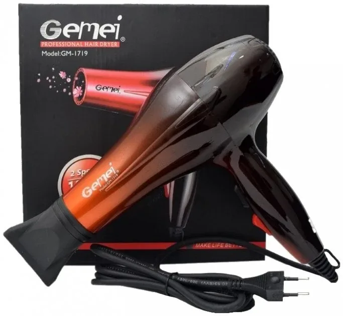 Фен для волос Gemei GM-1719, 2 скорости, 3 режима нагрева, холодный воздух, 1800 Вт