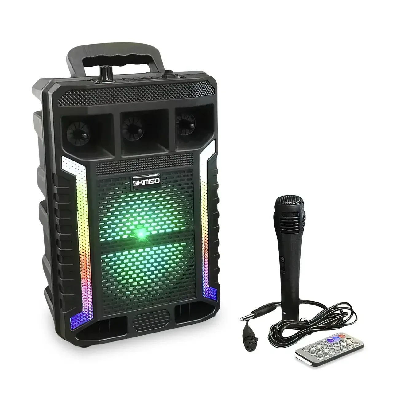 Портативная колонка Kimiso QS-627, 10 Вт, 1200 мАч, микрофон, светомузыка (USB/BT/FM)