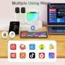 Фото 2 — Портативна колонка K19 Bluetooth з LED-підсвіткою, 2 мікрофони, біла, караоке