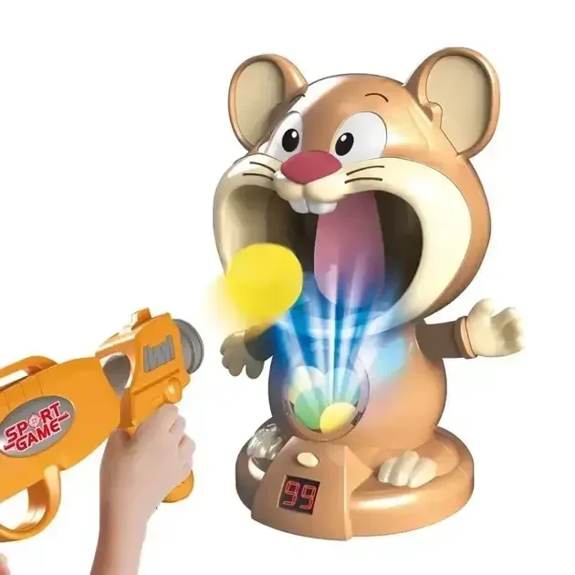 Интерактивная игра воздушный тир Hamster with Gunner, пистолет с мячиками и мишень-хомяк с дисплеем счёта