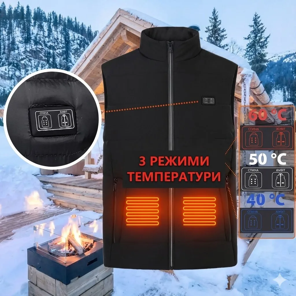 Жилетка с подогревом, размер L, 9 зон обогрева, 3 режима температуры