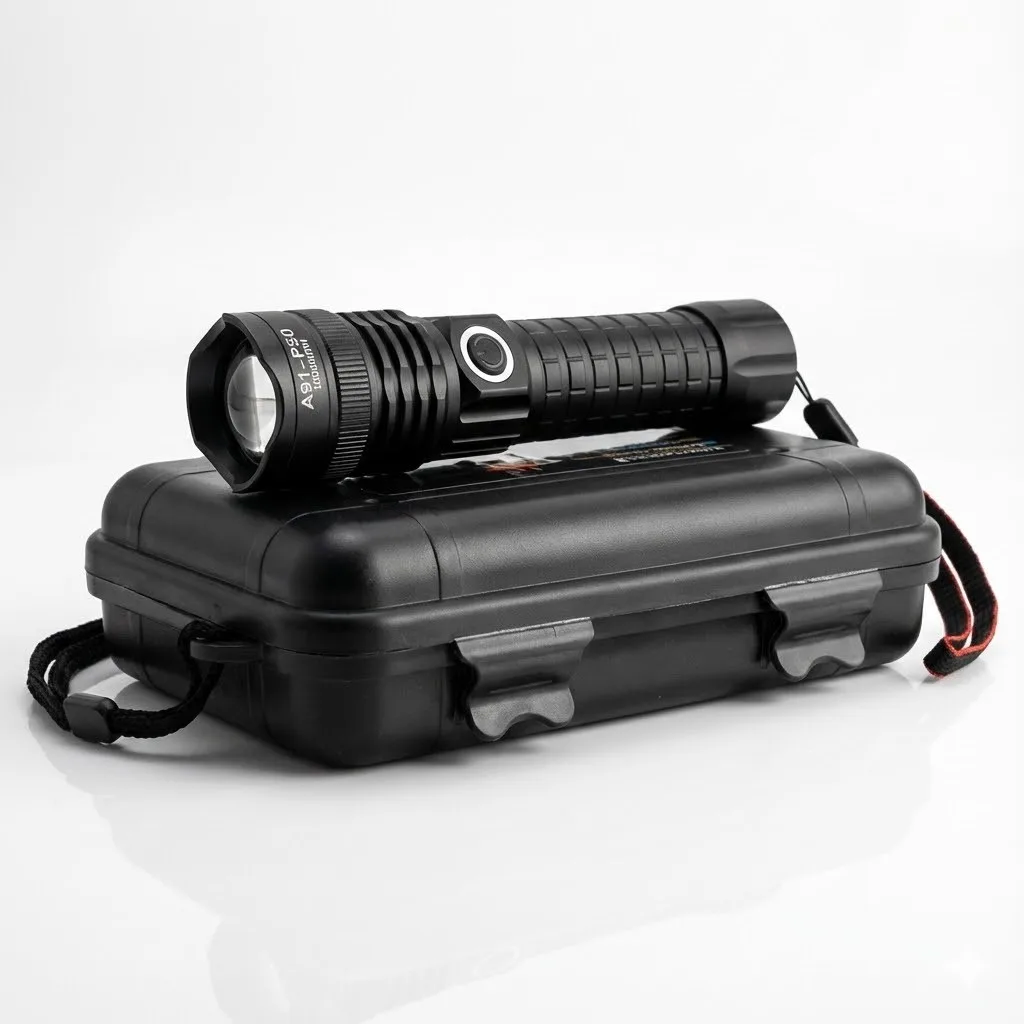 LED Flashlight BAILONG BL-A91-P50 Super Bright, Shock & Water Resistant, Black