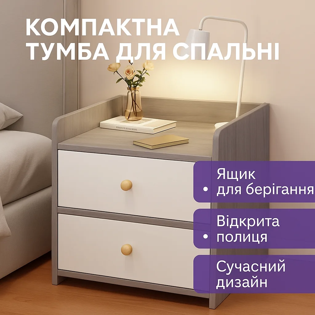 Прикроватная тумба STL-MD 76 SmartSpace, с ящиком и открытой полкой