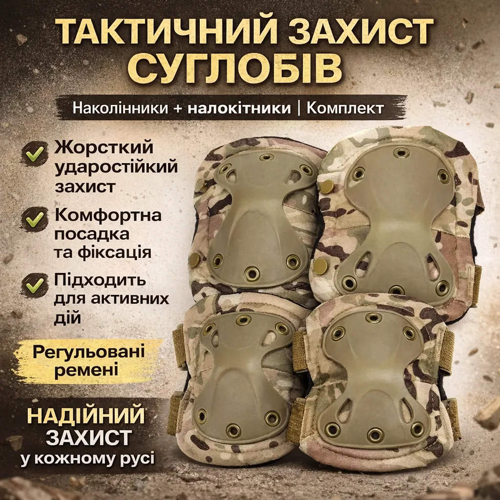 Наколінники та налокітники захисні Eagle KN-04 камуфляж, комплект 2+2, кріплення Velcro