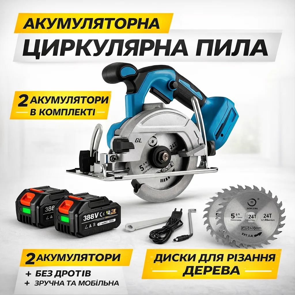 Ручна циркулярна пила з диском 125 мм та 2 акумуляторами