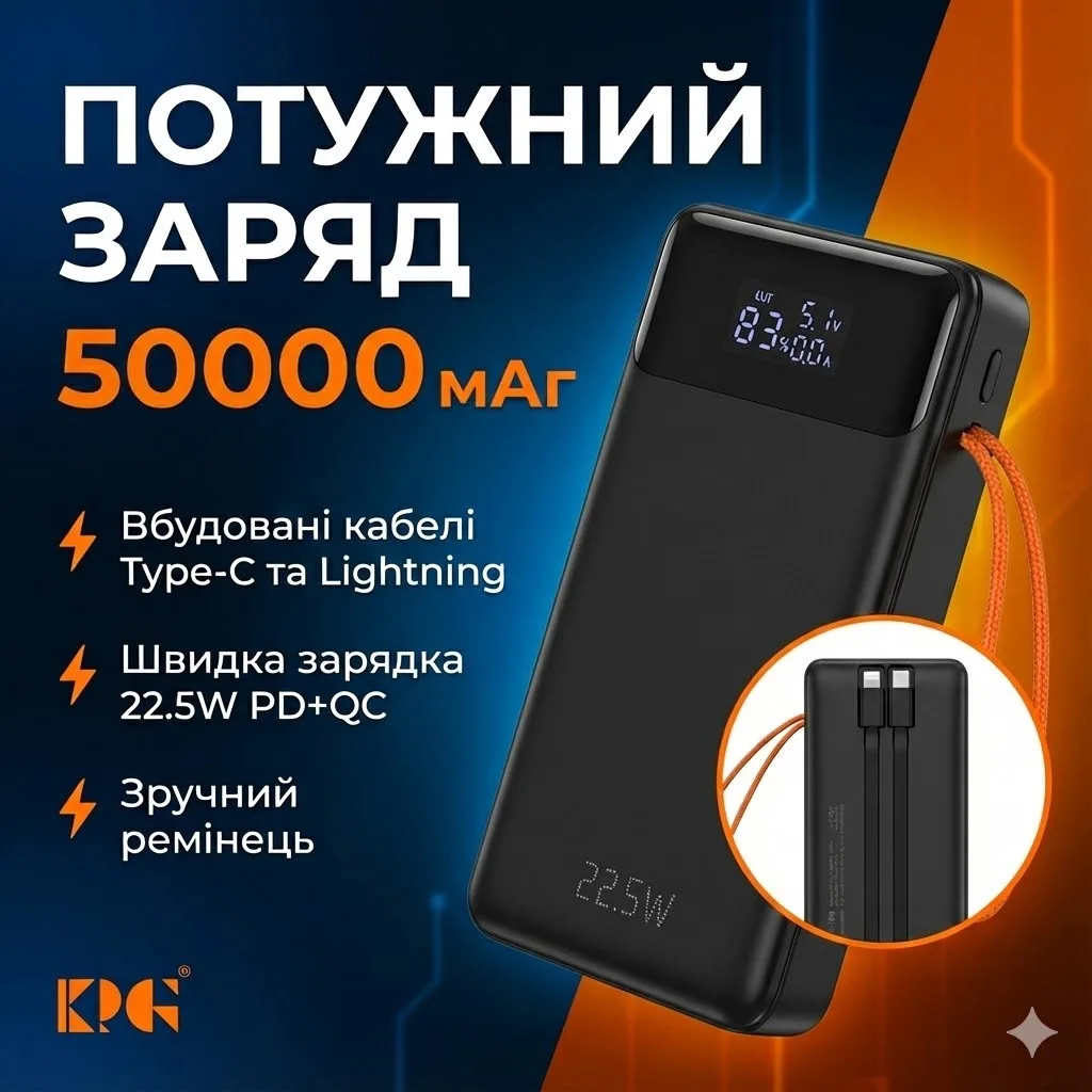 Повербанк KPG-507 20000mAh 22.5W з цифровим дисплеєм